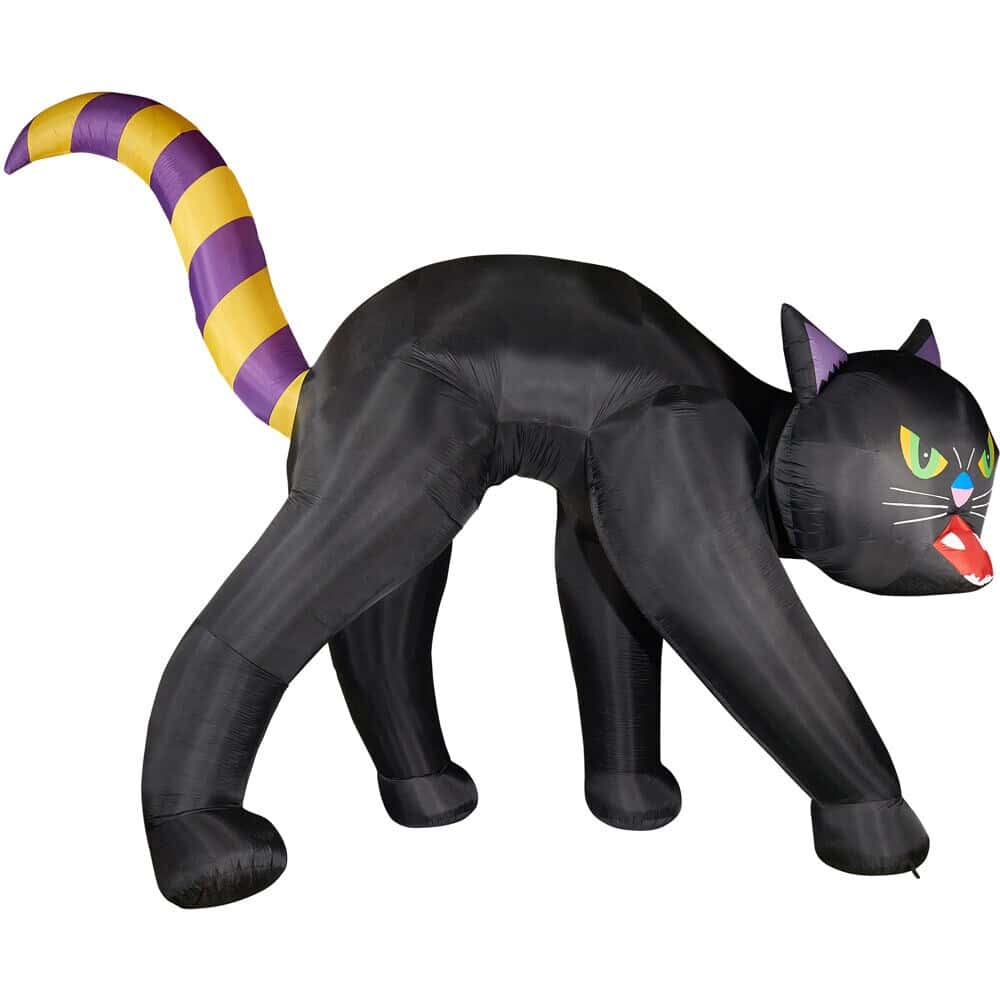 Haunted Hill Farm 20-ft Pre-Lit Inflatable Black Cat with Lights for Indoor/Outdoor Halloween Decorations