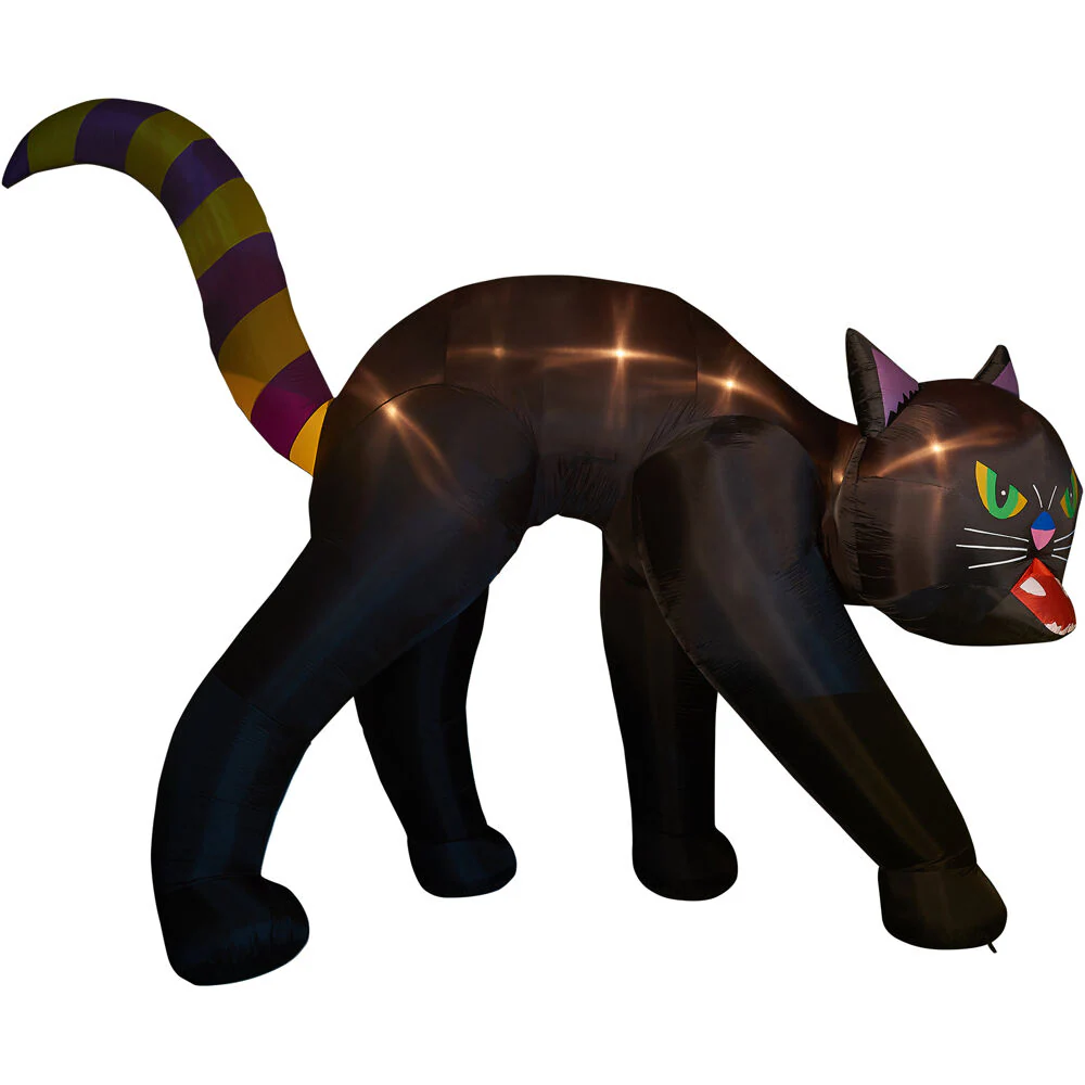 Haunted Hill Farm 20-ft Pre-Lit Inflatable Black Cat with Lights for Indoor/Outdoor Halloween Decorations