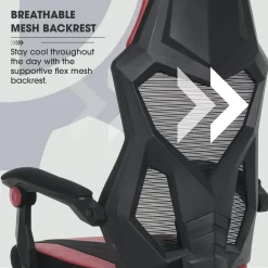 Gamer Gear Gaming Office Chair with Extendable Leg Rest, Red/Black Fabric Upholstery