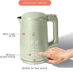 Beautiful 1.7-Liter Electric Kettle 1500 W with One-Touch Activation, Sage Green by Drew Barrymore