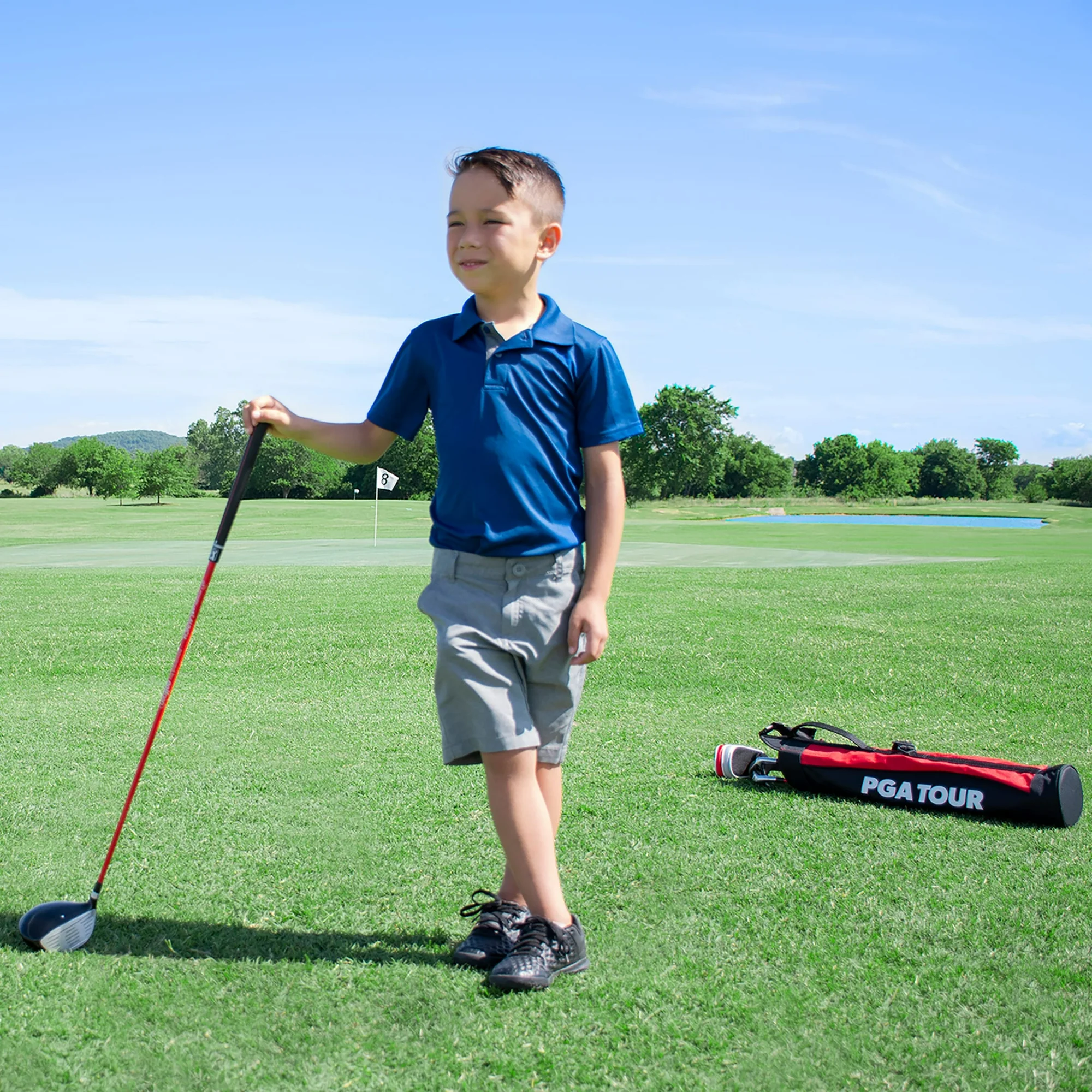 PGA Tour G1 Series Kids Red Golf Club Set With 3 Clubs, Carry Bag & 5 Total Pieces, 4'1"-4'8", Ages 5-8