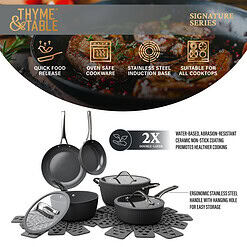 Thyme & Table Signature Ribbed 12-Piece Cookware Set Non-Stick- Grey