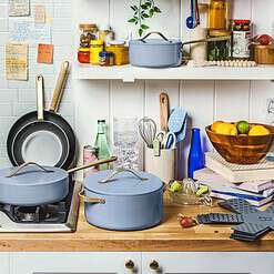 Beautiful 12pc Ceramic Non-Stick Cookware Set, Cornflower Blue by Drew Barrymore