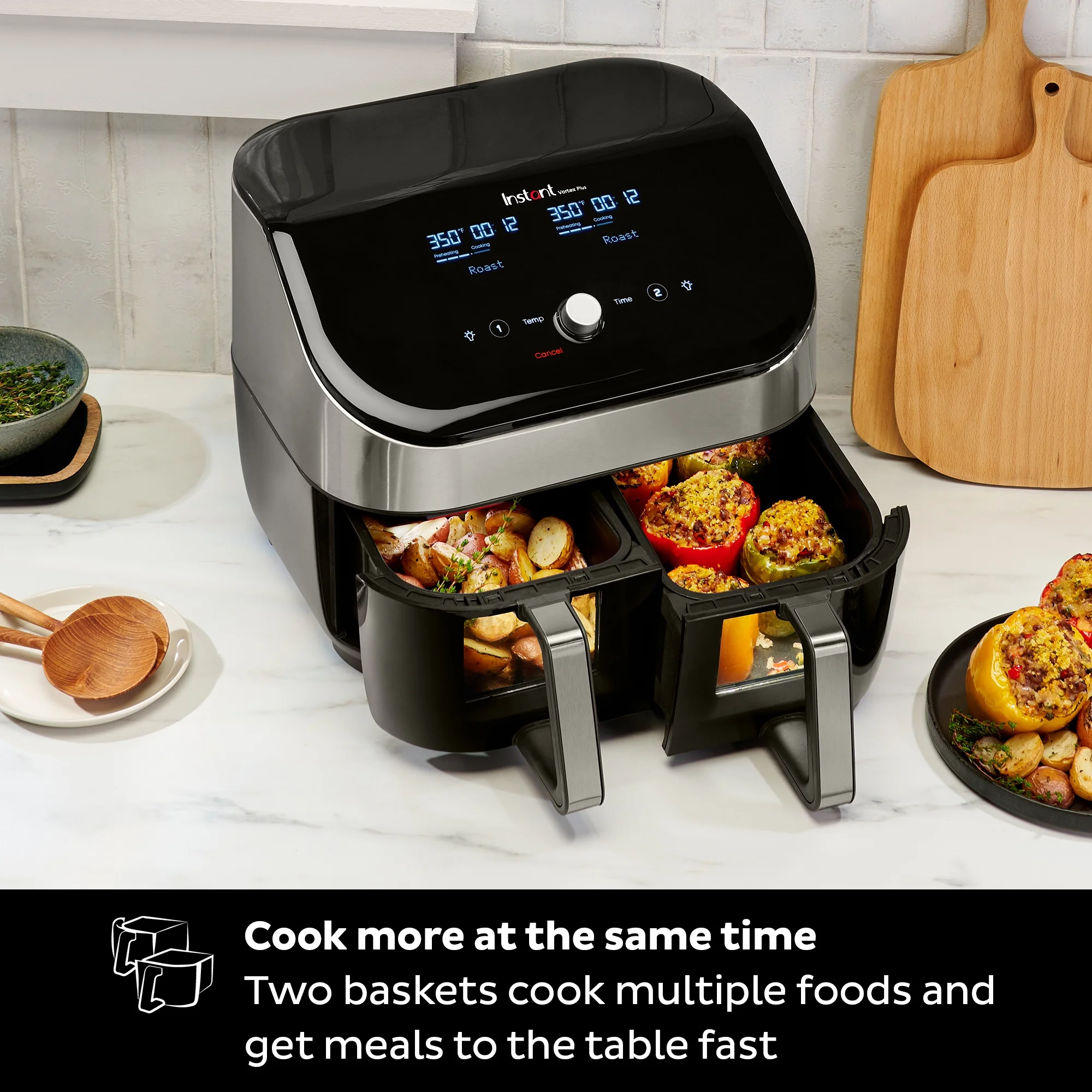 Instant Pot Vortex Plus XL 8-Quart Air Fryer, Stainless Steel - Dual Baskets, Clear Cooking Windows