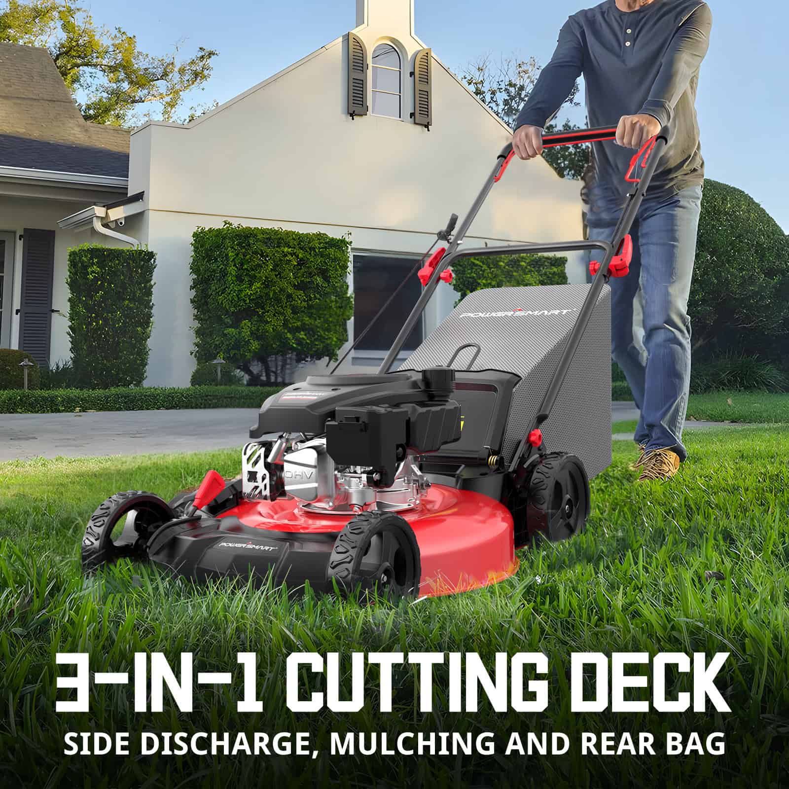 PowerSmart Gas Self-Propelled 21-inch 170cc Lawn Mower with 6-position Height Adjustment