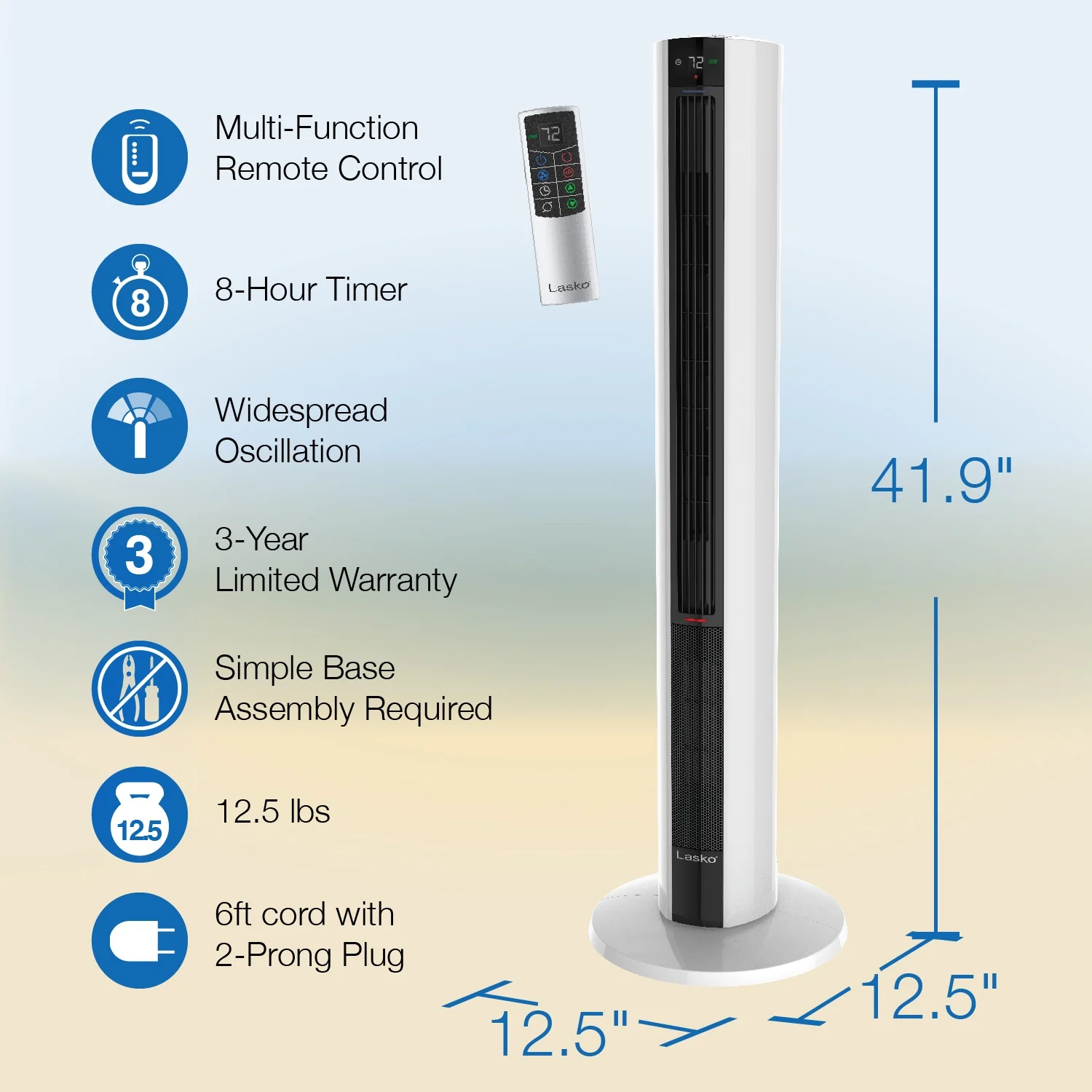 Lasko 42" 1500W All Season Tower Fan & Space Heater with Timer and Remote, White, FH500, New