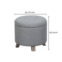 Better Homes & Gardens Round Tufted Storage Ottoman, Gray Faux Linen