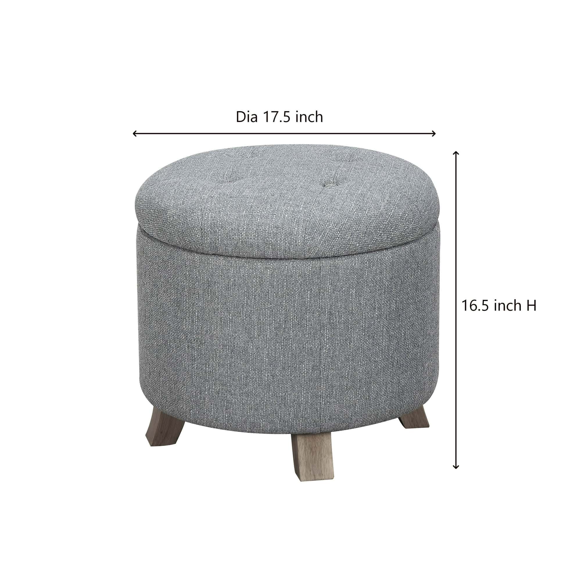 Better Homes & Gardens Round Tufted Storage Ottoman, Gray Faux Linen