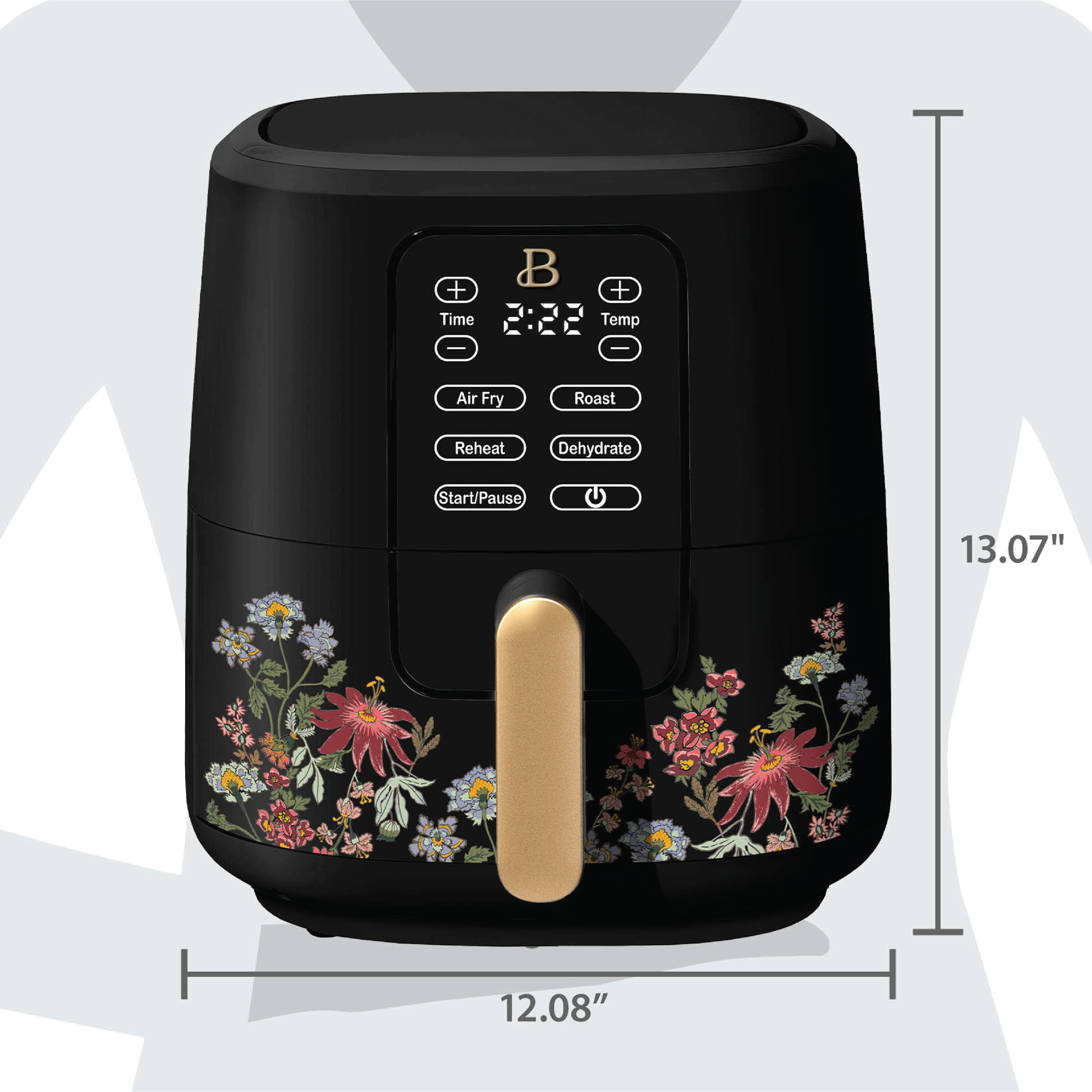 Beautiful 6 Qt Air Fryer with TurboCrisp Technology and Touch-Activated Display, Wildflower by Drew Barrymore, Black