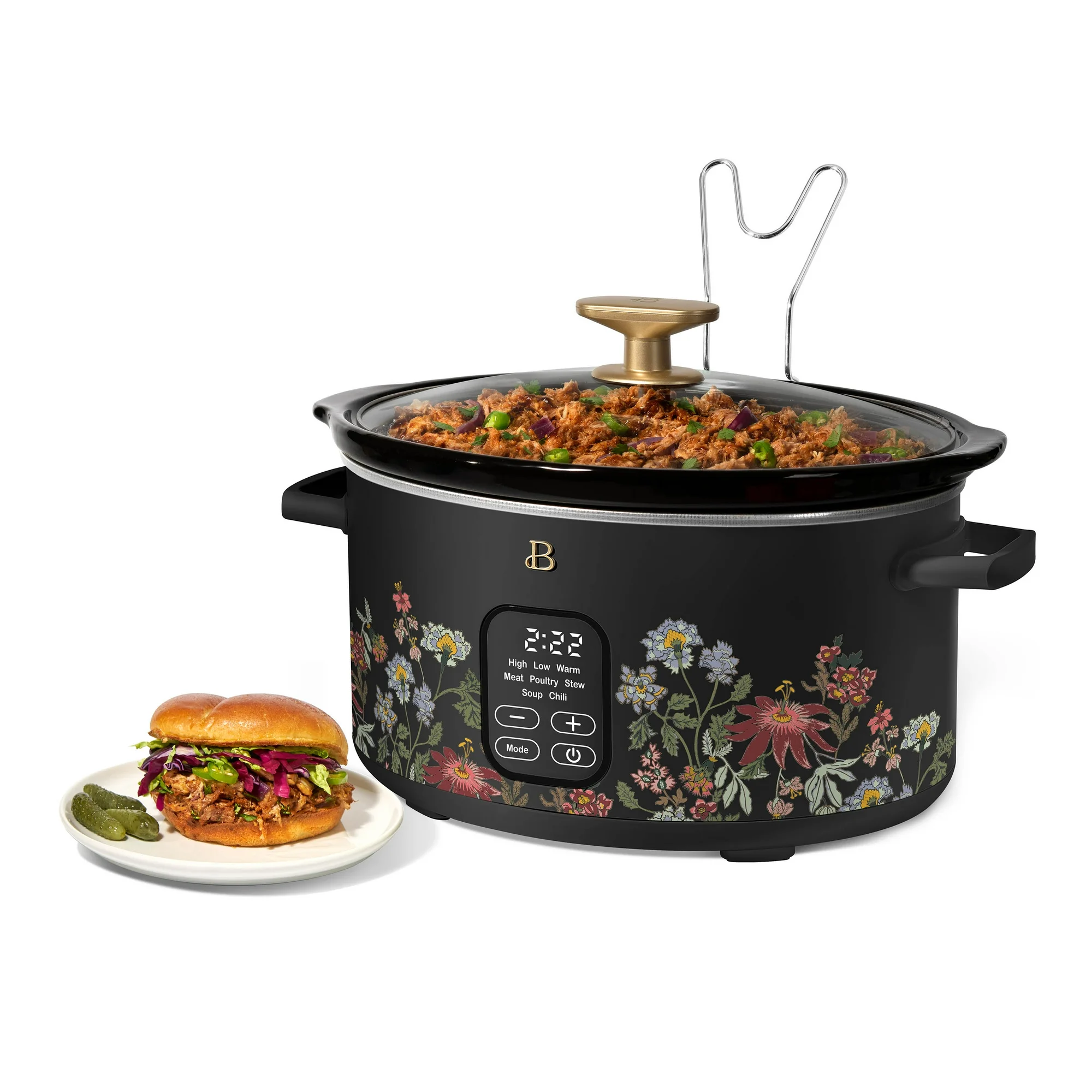 Beautiful 6 Qt Programmable Slow Cooker, Wildflower by Drew Barrymore, Black