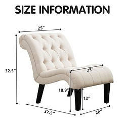 Andeworld Accent Chair for Bedroom Living Room Chairs Tufted Upholstered Lounge Chair with Wood Legs Linen Fabric, Cream