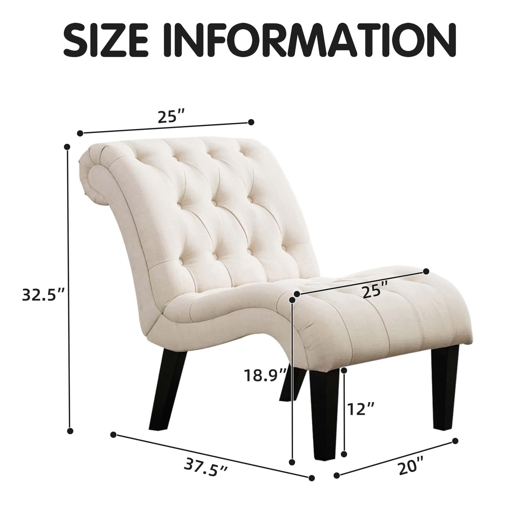 Andeworld Accent Chair for Bedroom Living Room Chairs Tufted Upholstered Lounge Chair with Wood Legs Linen Fabric, Cream