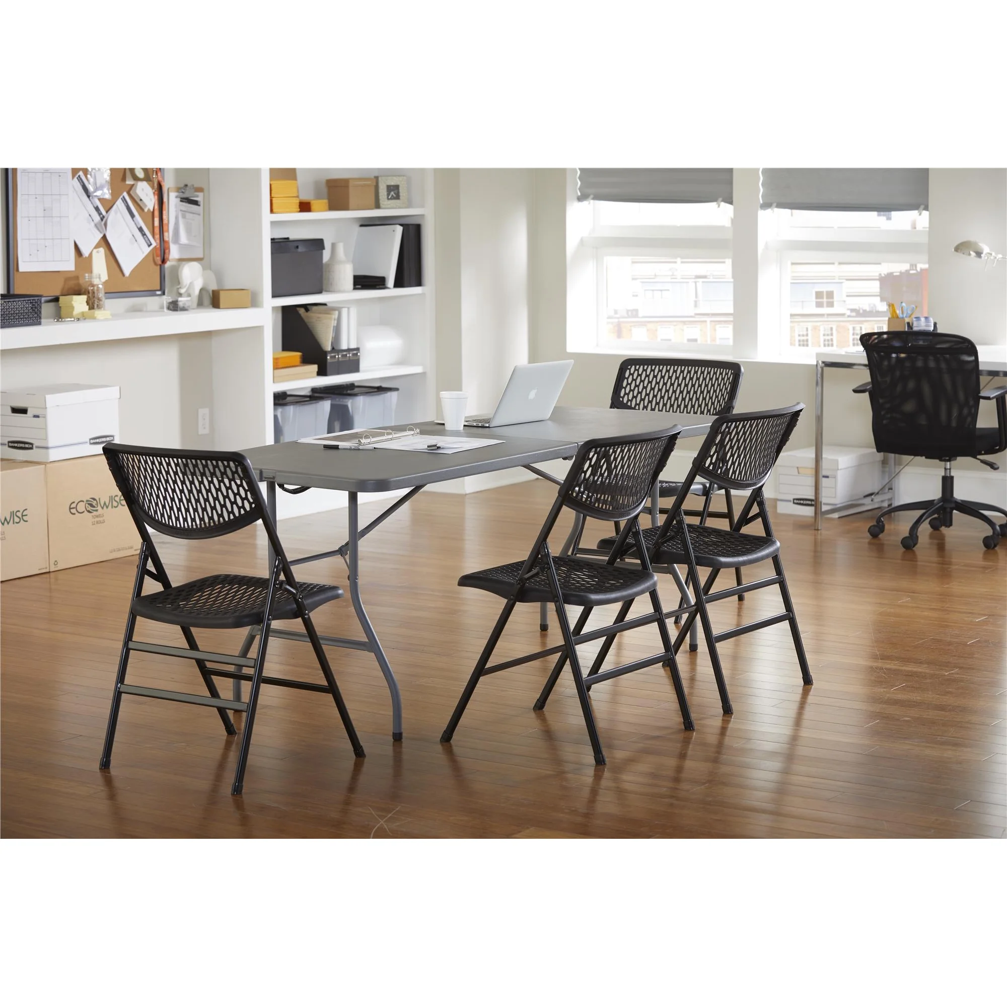 COSCO 6 ft. Fold-in-Half Banquet Table w/Handle, Gray