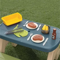 Step2 Sizzle & Smoke Barbecue Blue Toddler Grill Playset with 15 Piece Plastic Barbeque Play Set