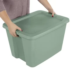 Sterilite 18 Gallon Tote Box Plastic Adult, Green Sage, Set of 8