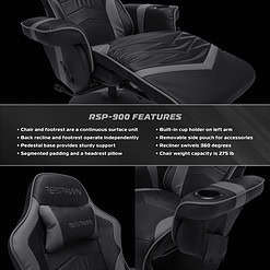 RESPAWN 900 Gaming Recliner - Reclining Gaming Chair with Footrest, Gaming Chair Recliner, Gray