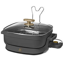 Beautiful 5 in 1 Electric Skillet - Expandable up to 7 Qt with Glass Lid, Oyster Gray by Drew Barrymore
