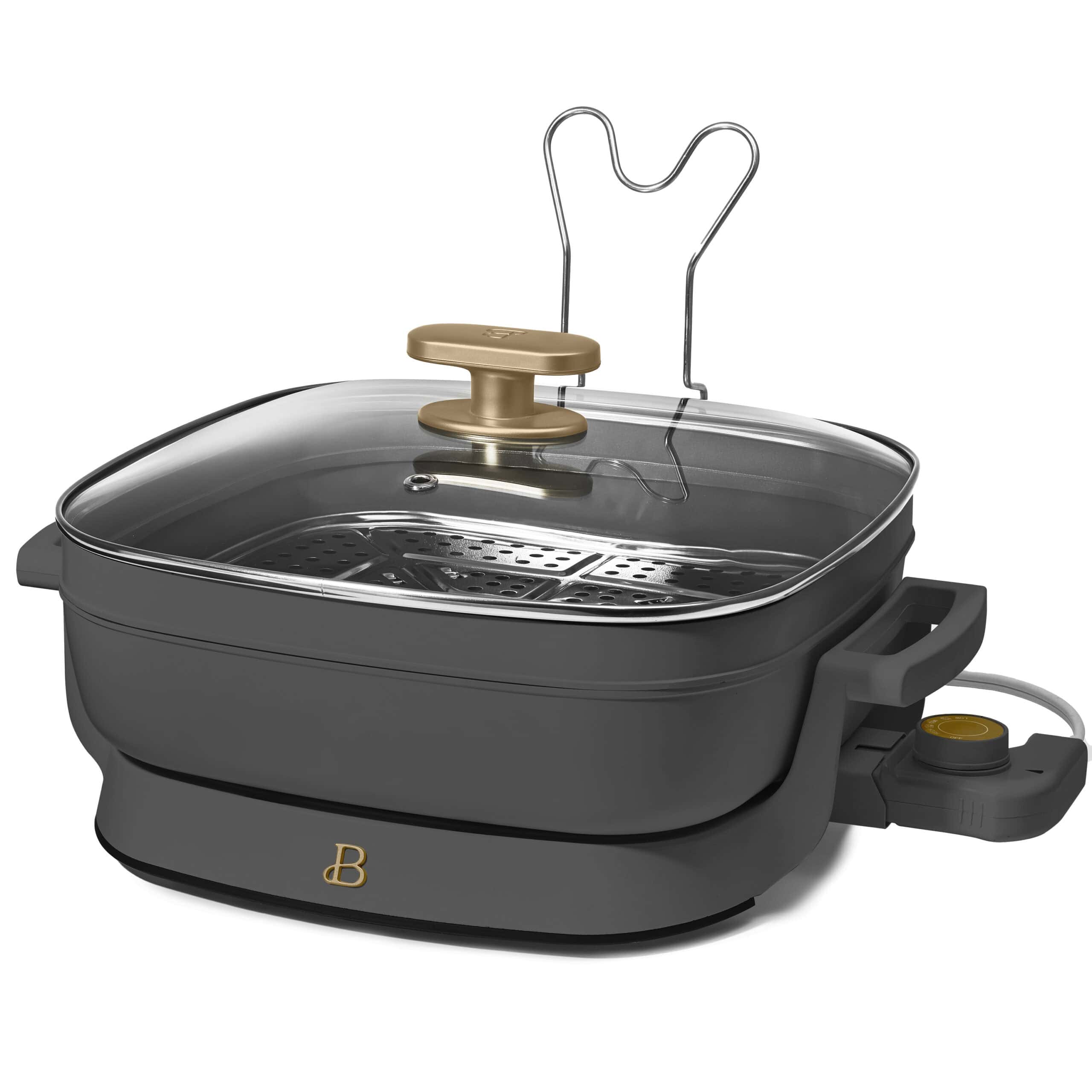 Beautiful 5 in 1 Electric Skillet - Expandable up to 7 Qt with Glass Lid, Oyster Gray by Drew Barrymore