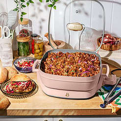 Beautiful 5 in 1 Electric Skillet - Expandable up to 7 Qt with Glass Lid, Rose by Drew Barrymore