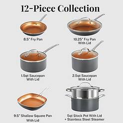 Gotham Steel Nonstick Pots and Pans 12 Piece Set Ceramic Cookware Kitchen Set with Frying Skillet, Saucepan, Lids, Gray