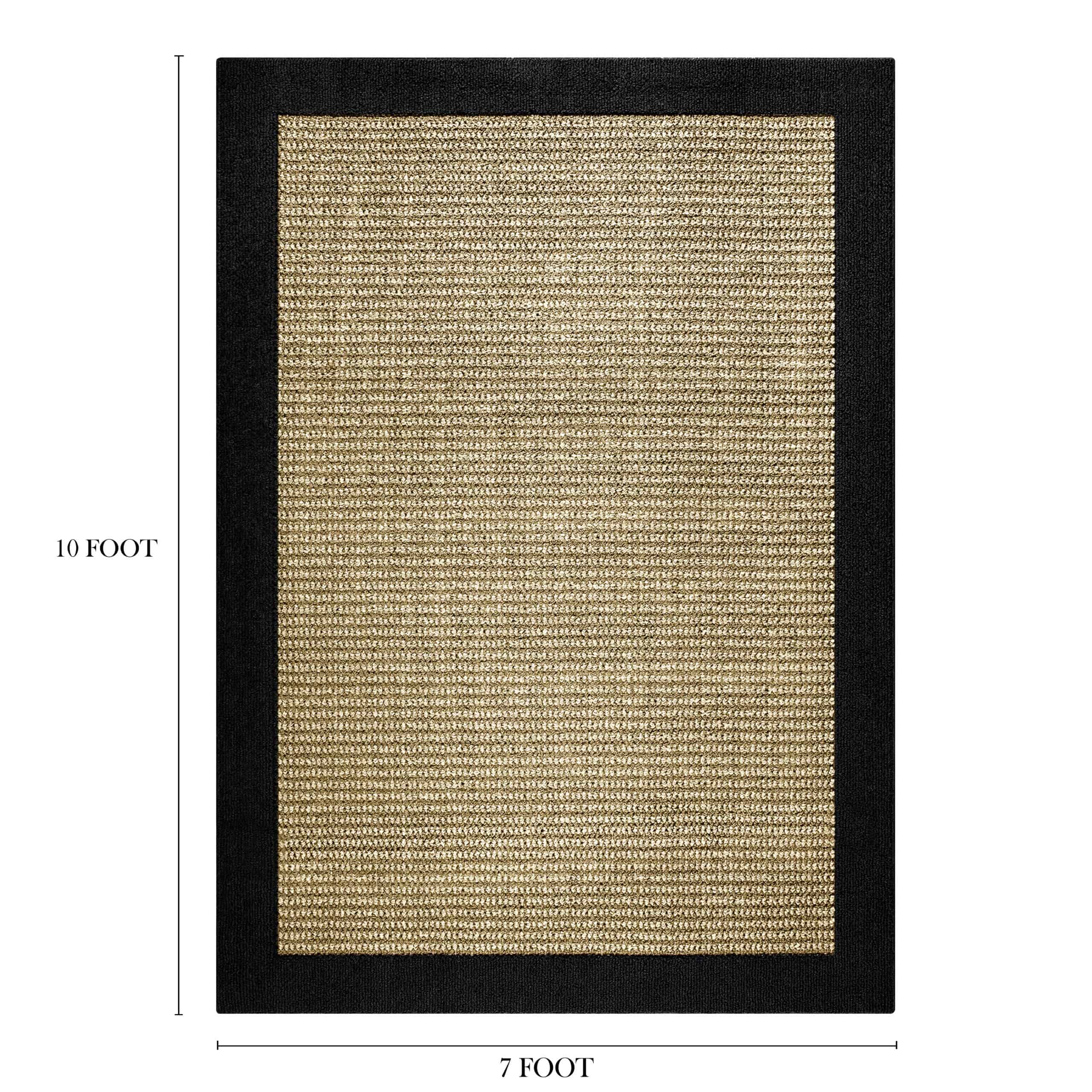 Mainstays Traditional Faux Sisal Olefin Black Border Indoor Living Room Area Rug, 7'6"x10', Black