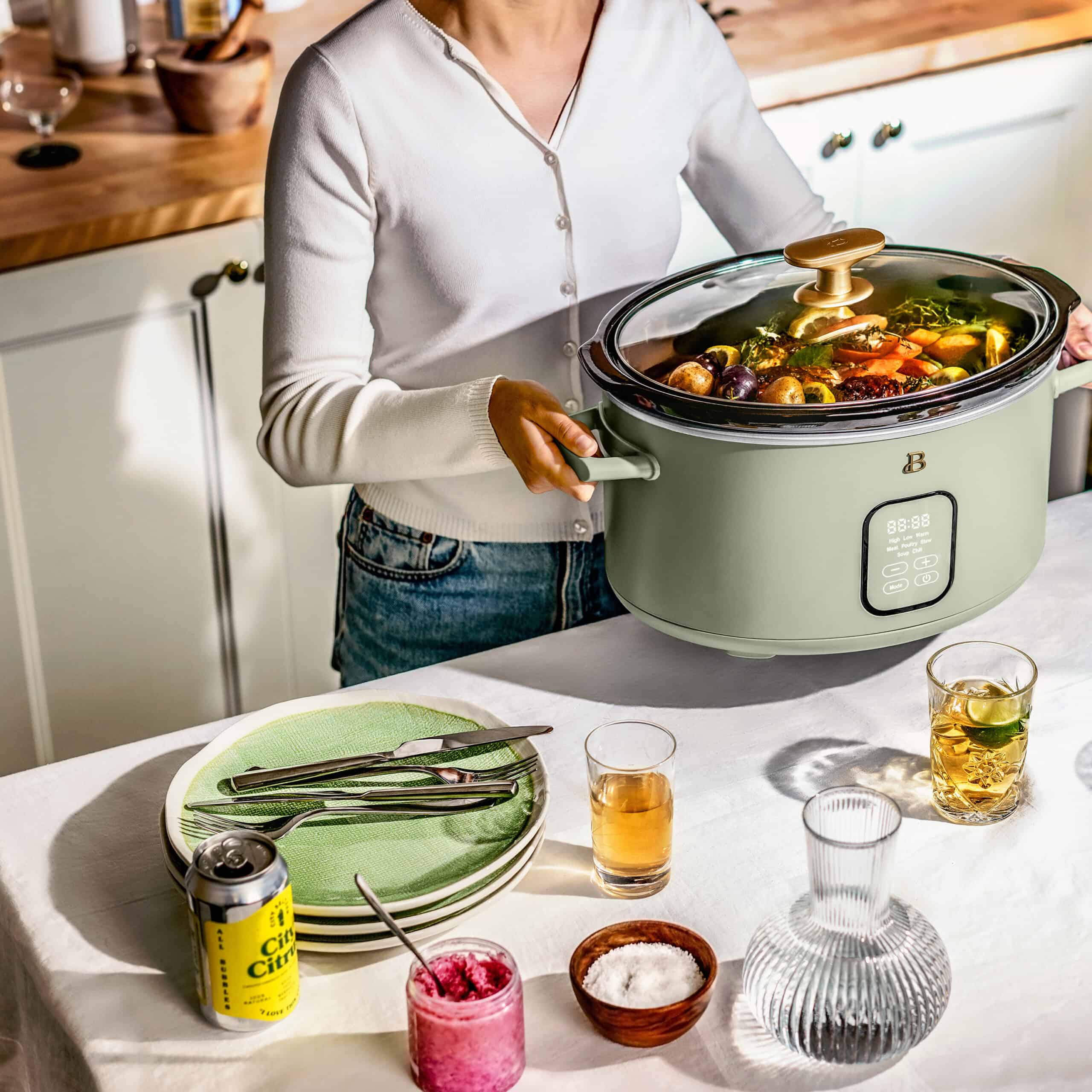 Beautiful 6 Qt Programmable Slow Cooker, Sage Green by Drew Barrymore