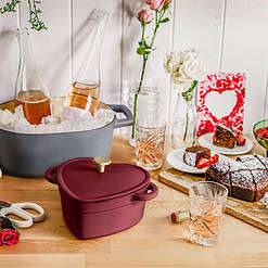 Beautiful 2QT Cast Iron Heart Shaped Dutch Oven, Merlot by Drew Barrymore