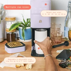 Beautiful Perfect Grind Programmable Single Serve Coffee Maker, Lavender by Drew Barrymore