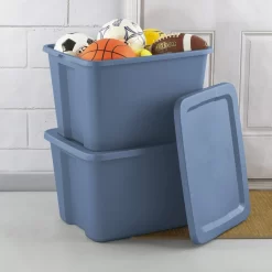 Sterilite 18 Gallon Tote Box Plastic Adult, Blue Moonlight, Set of 8