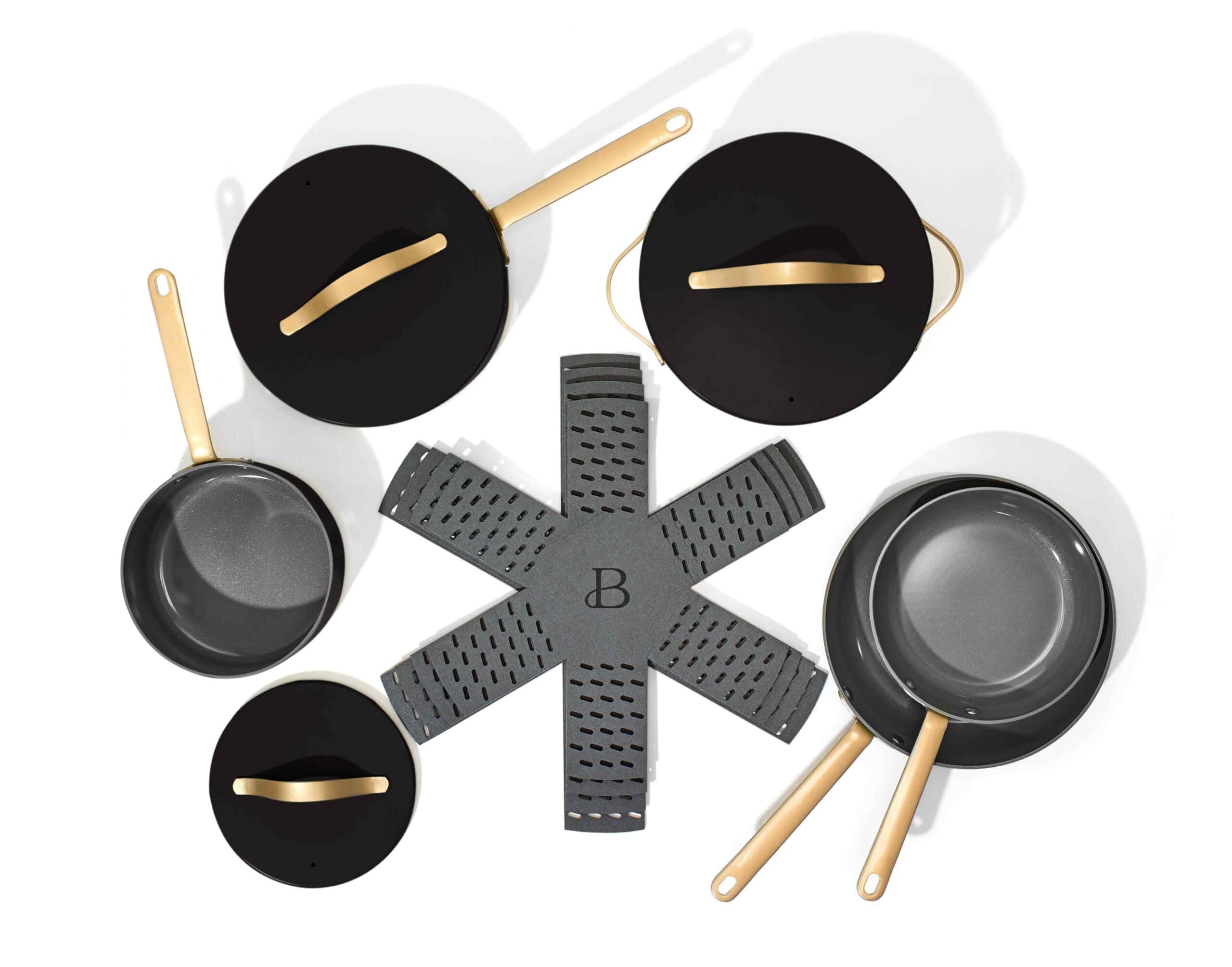 Beautiful 12pc Ceramic Non-Stick Cookware Set, Black Sesame by Drew Barrymore