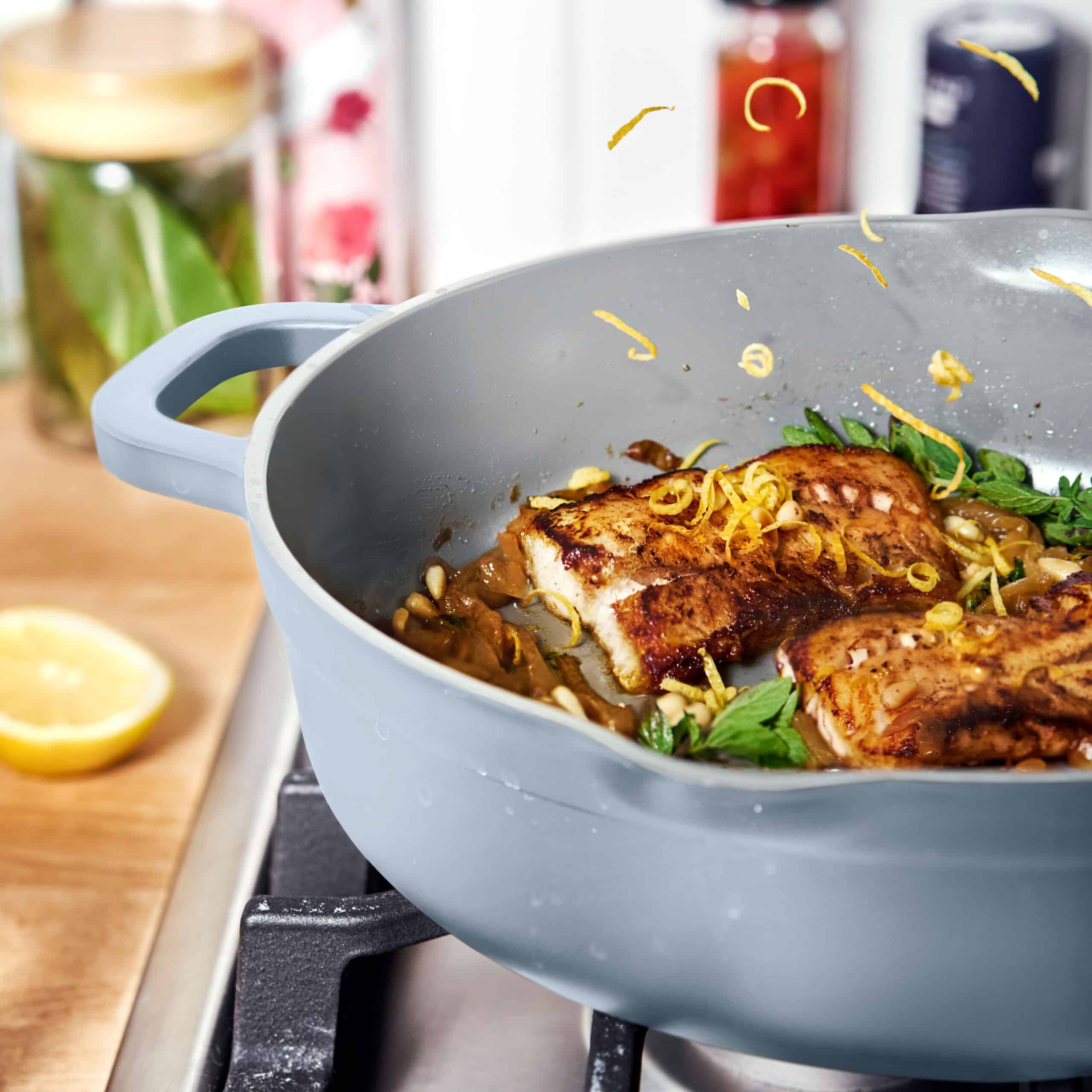 Beautiful All-in-One 4 QT Hero Pan with Steam Insert, 3 Pc Set, Cornflower Blue by Drew Barrymore
