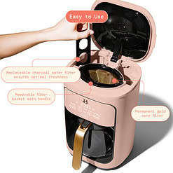 Beautiful 14-Cup Programmable Drip Coffee Maker with Touch-Activated Display, Rose by Drew Barrymore
