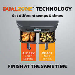 Ninja DZ100WM Foodi 4 in 1, 8 qt. 2-Basket Air Fryer with DualZone Technology, Air Fry, Roast & More, Black