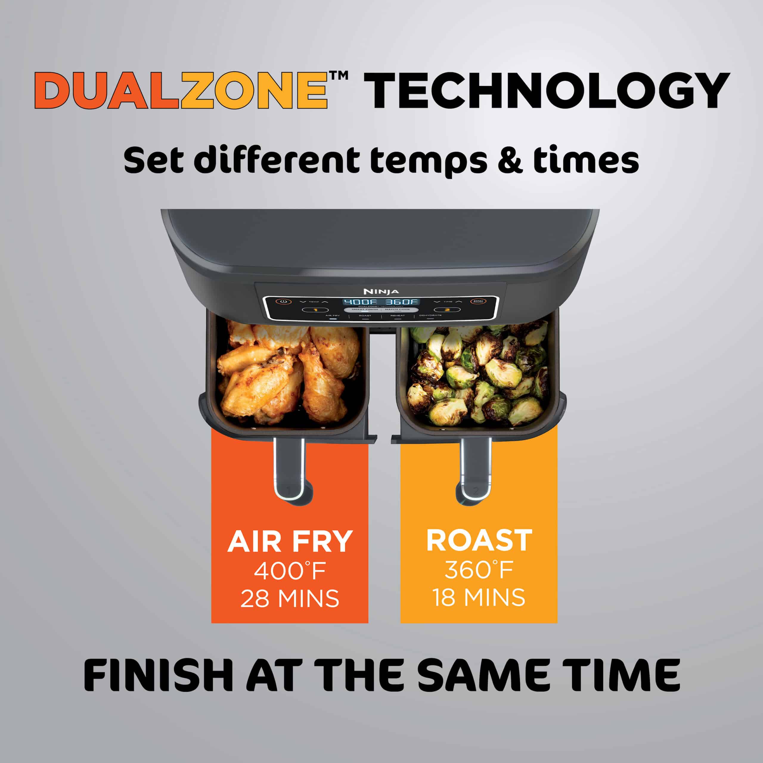 Ninja DZ100WM Foodi 4 in 1, 8 qt. 2-Basket Air Fryer with DualZone Technology, Air Fry, Roast & More, Black