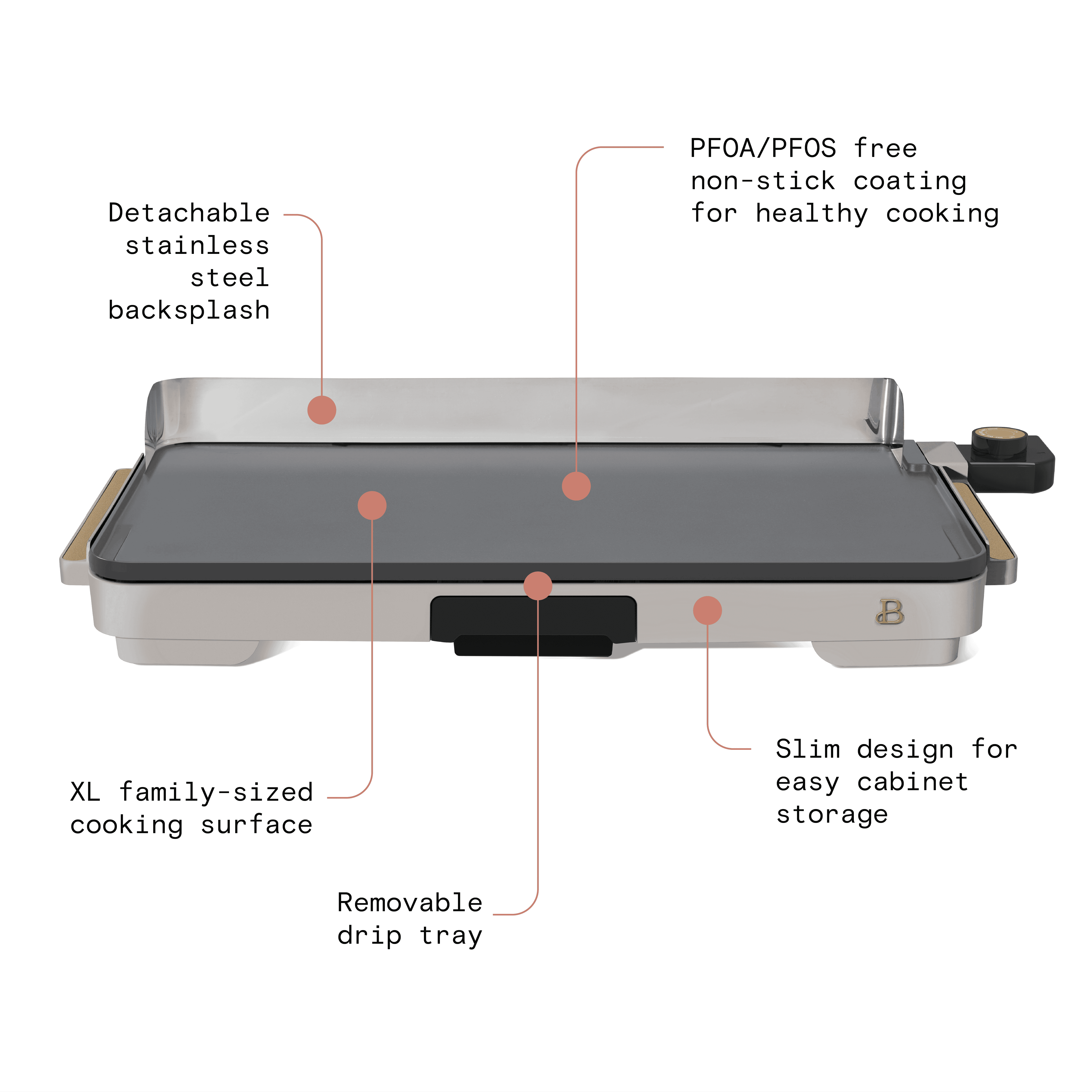 Beautiful XL Electric Griddle 12" x 22"- Non-Stick, Porcini Taupe by Drew Barrymore