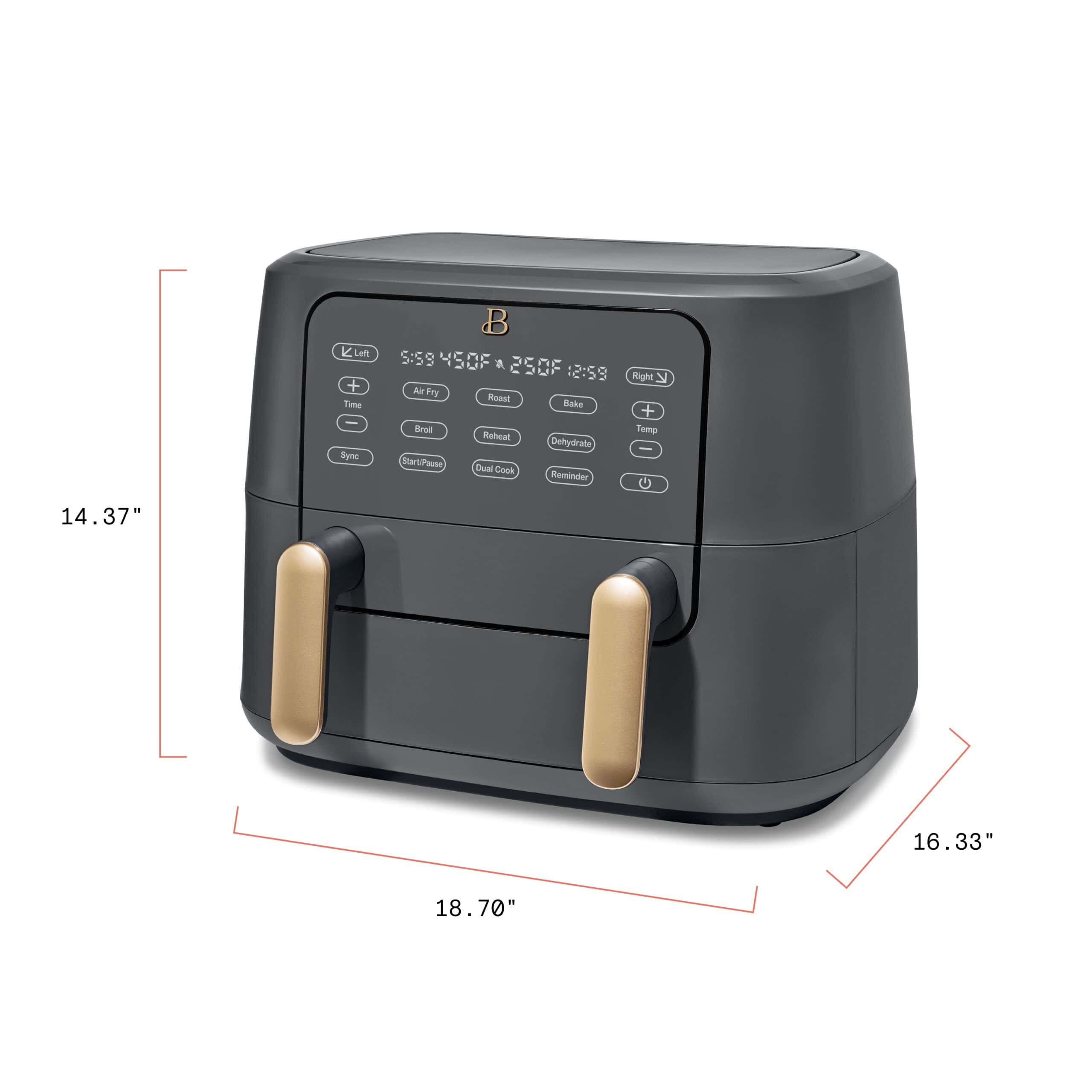 Beautiful 9 QT TriZone Air Fryer, Oyster Grey by Drew Barrymore