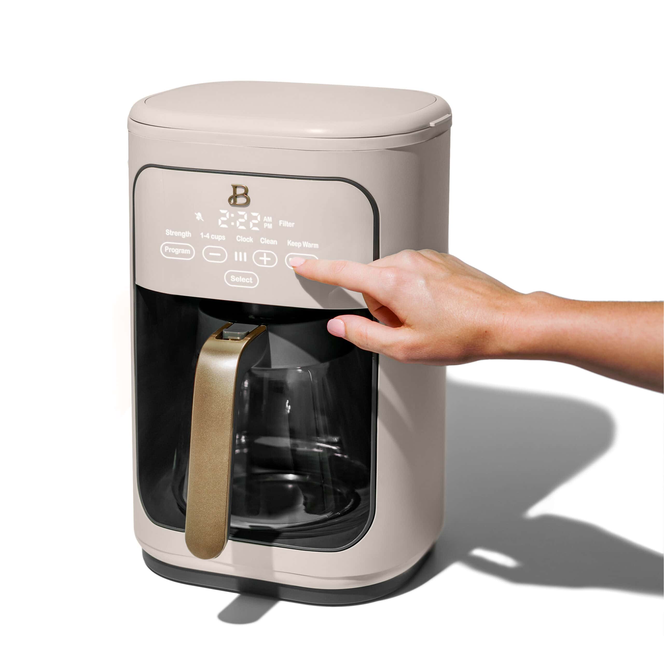 Beautiful 14-Cup Programmable Drip Coffee Maker with Touch-Activated Display, Porcini Taupe by Drew Barrymore
