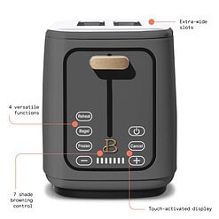 Beautiful 2 Slice Toaster with Touch-Activated Display, Oyster Gray by Drew Barrymore