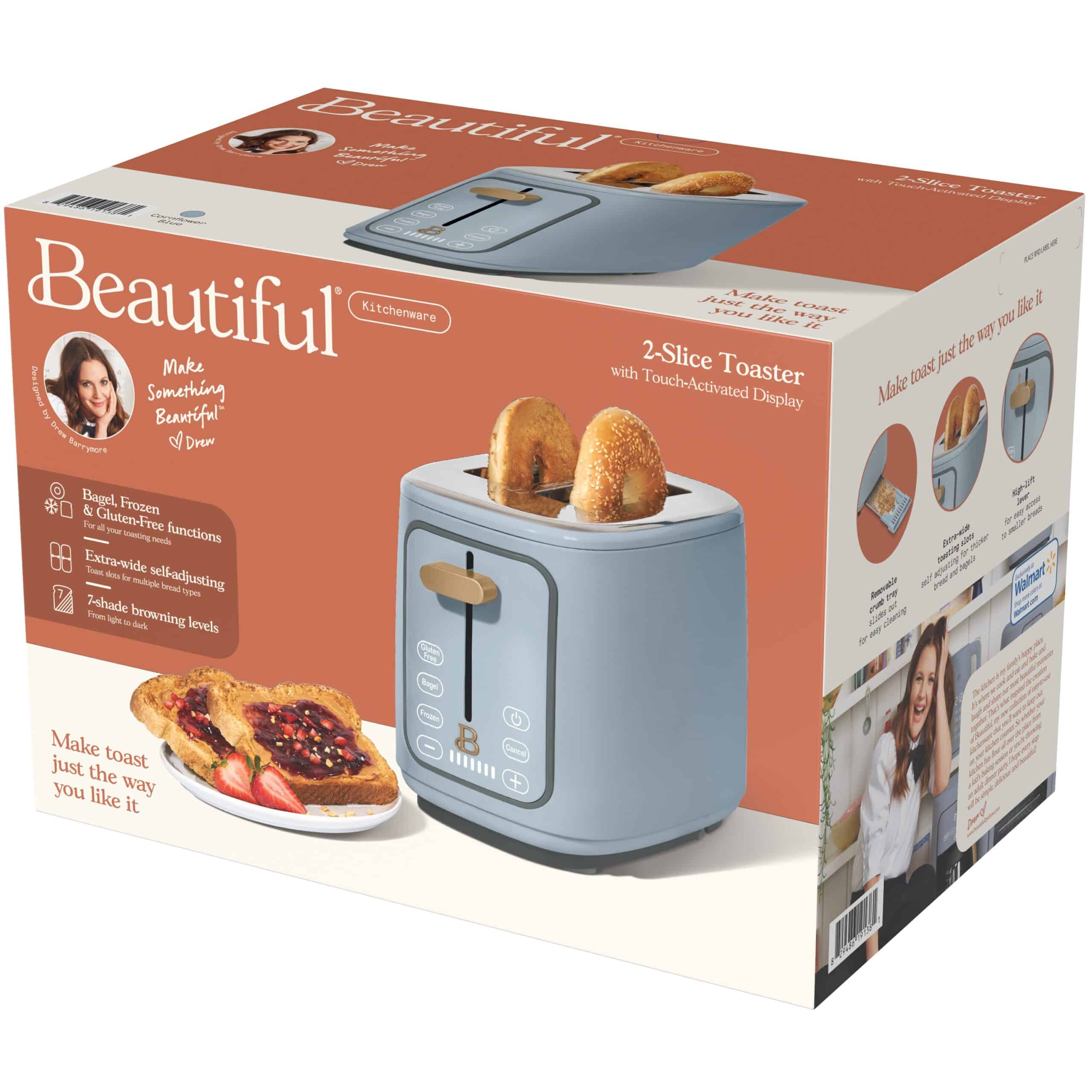 Beautiful 2 Slice Toaster with Touch-Activated Display, Cornflower Blue by Drew Barrymore
