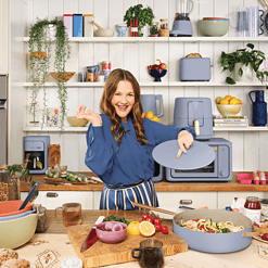Beautiful 5.5 Quart Ceramic Non-Stick Sauté Pan, Cornflower Blue by Drew Barrymore