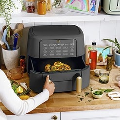 Beautiful 9 QT TriZone Air Fryer, Oyster Grey by Drew Barrymore