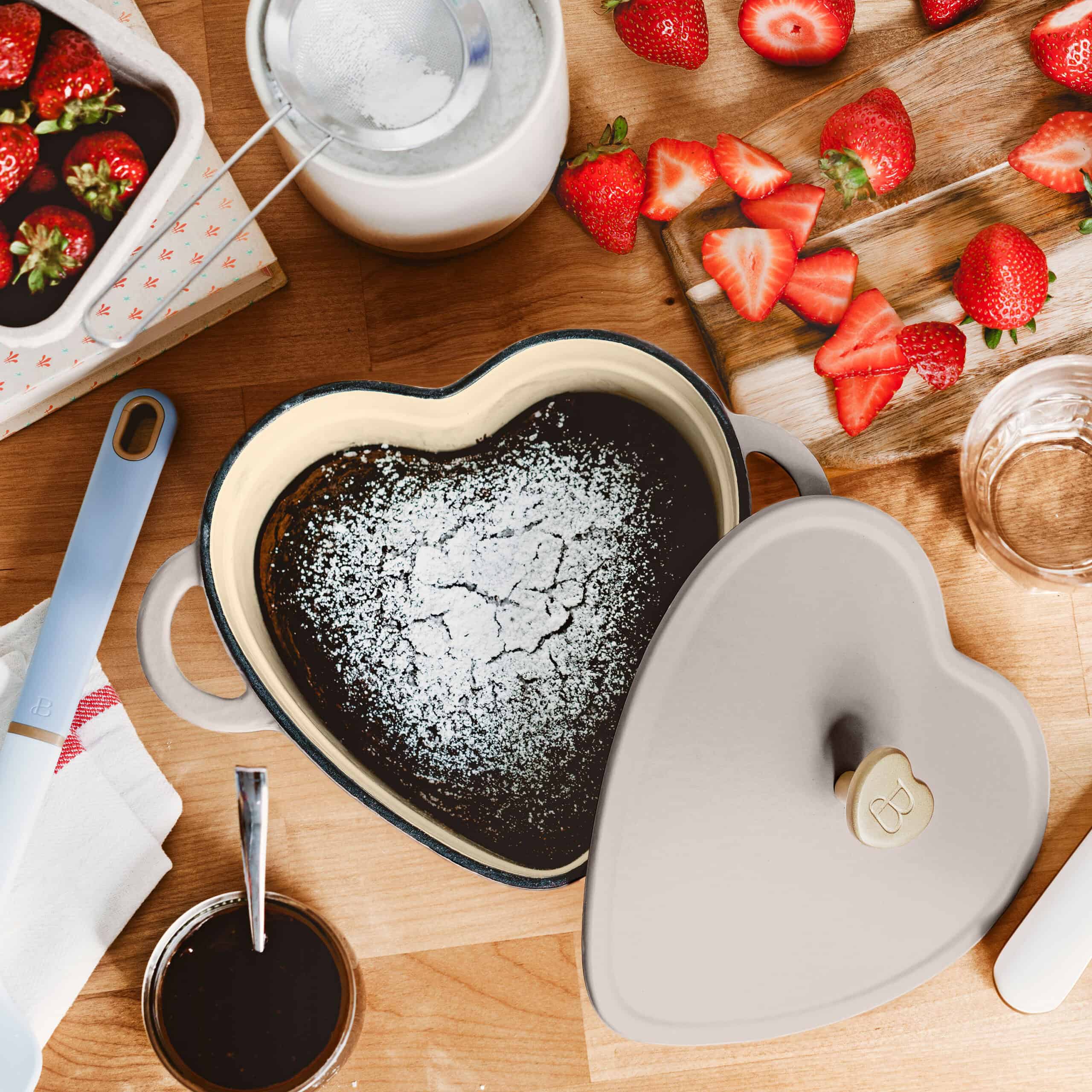Beautiful 2QT Cast Iron Heart Dutch Oven, Porcini Taupe by Drew Barrymore