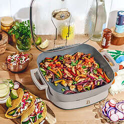 Beautiful 5 in 1 Electric Skillet - Expandable up to 7 Qt with Glass Lid, Porcini Taupe by Drew Barrymore