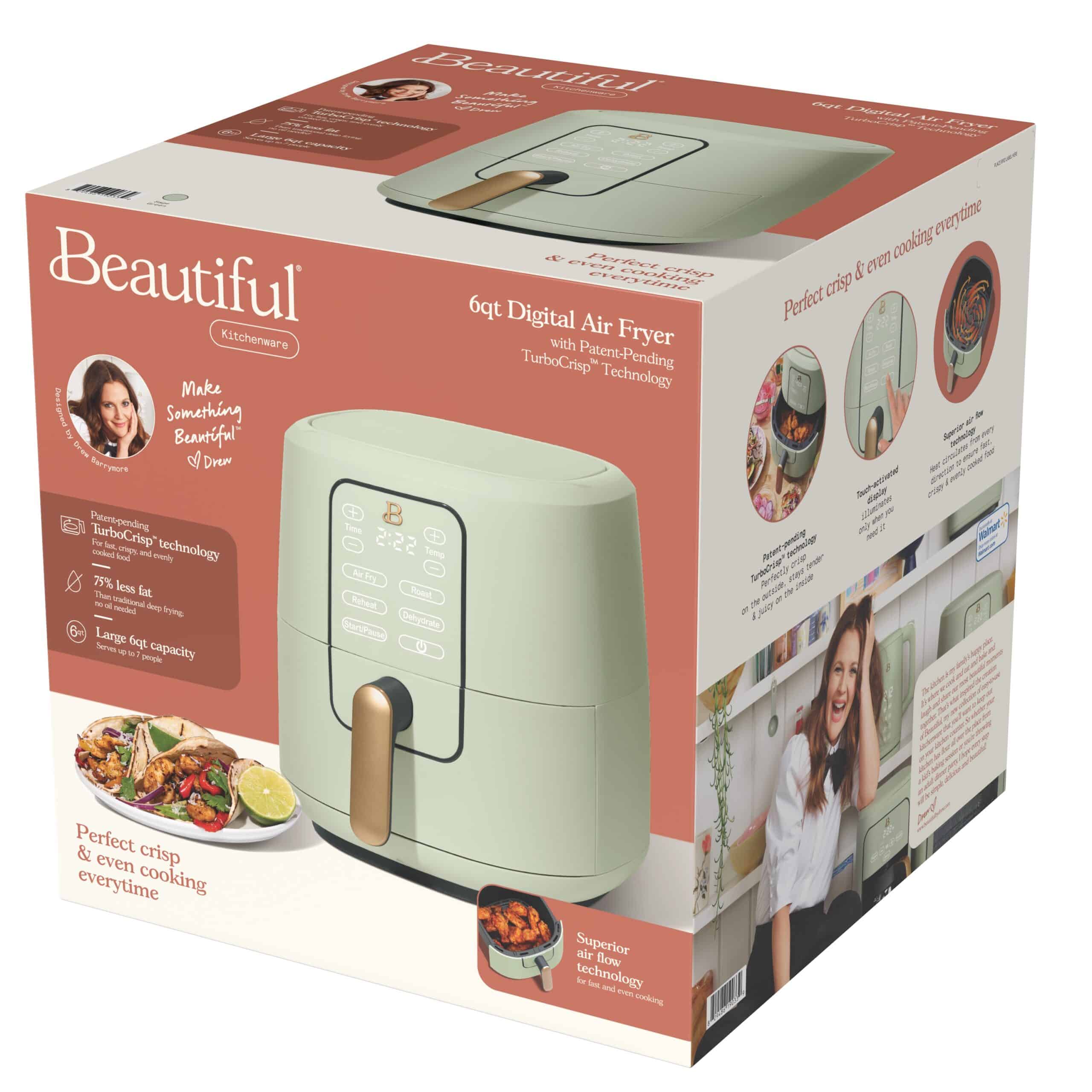 Beautiful 6 Qt Air Fryer with TurboCrisp Technology and Touch-Activated Display, Sage Green by Drew Barrymore