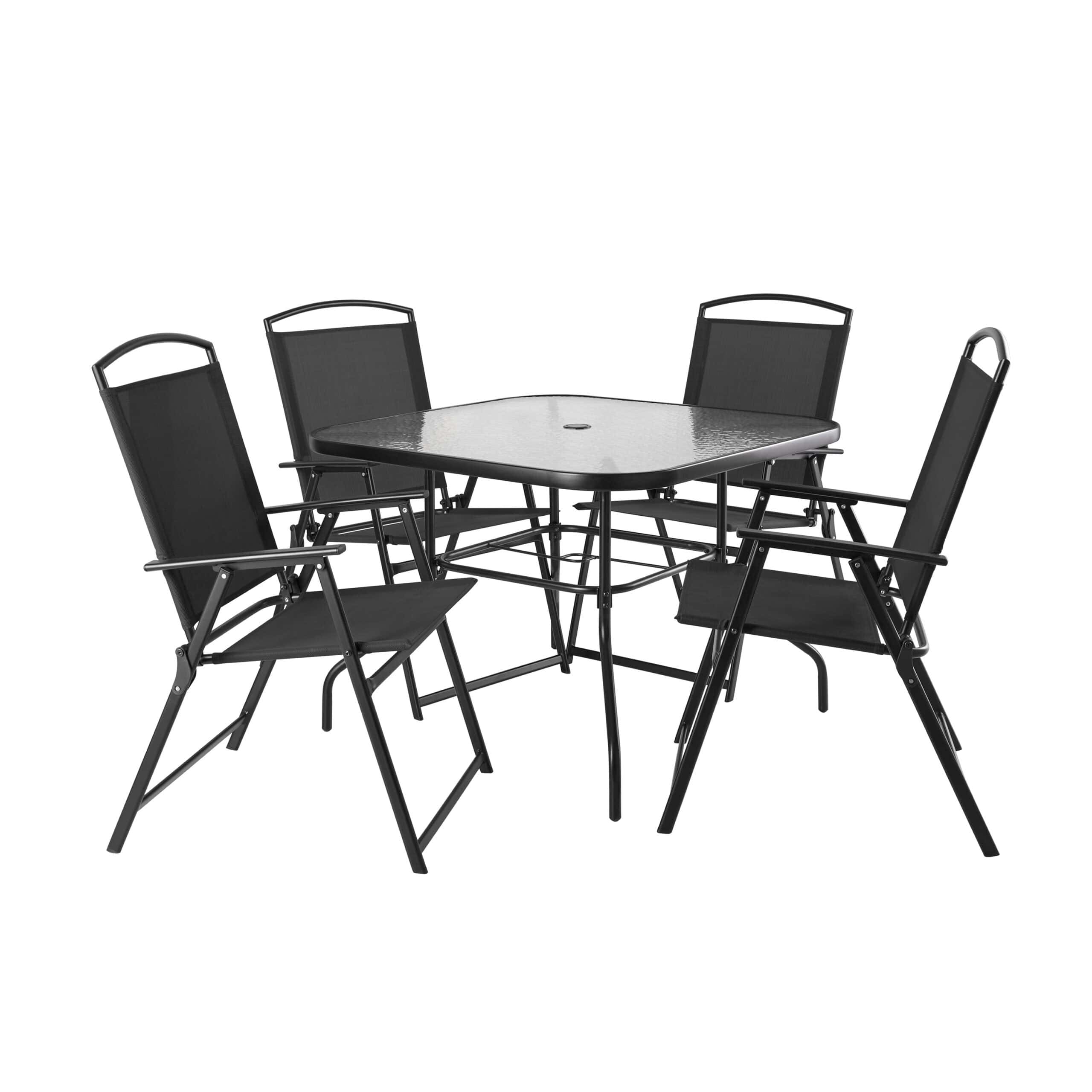 Mainstays Albany Lane 6-Piece Outdoor Patio Dining Set, Black (Umbrella Base Sold Separately)