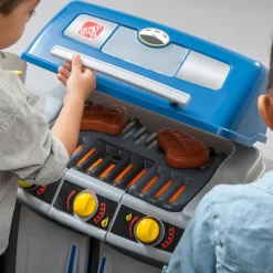 Step2 Sizzle & Smoke Barbecue Blue Toddler Grill Playset with 15 Piece Plastic Barbeque Play Set
