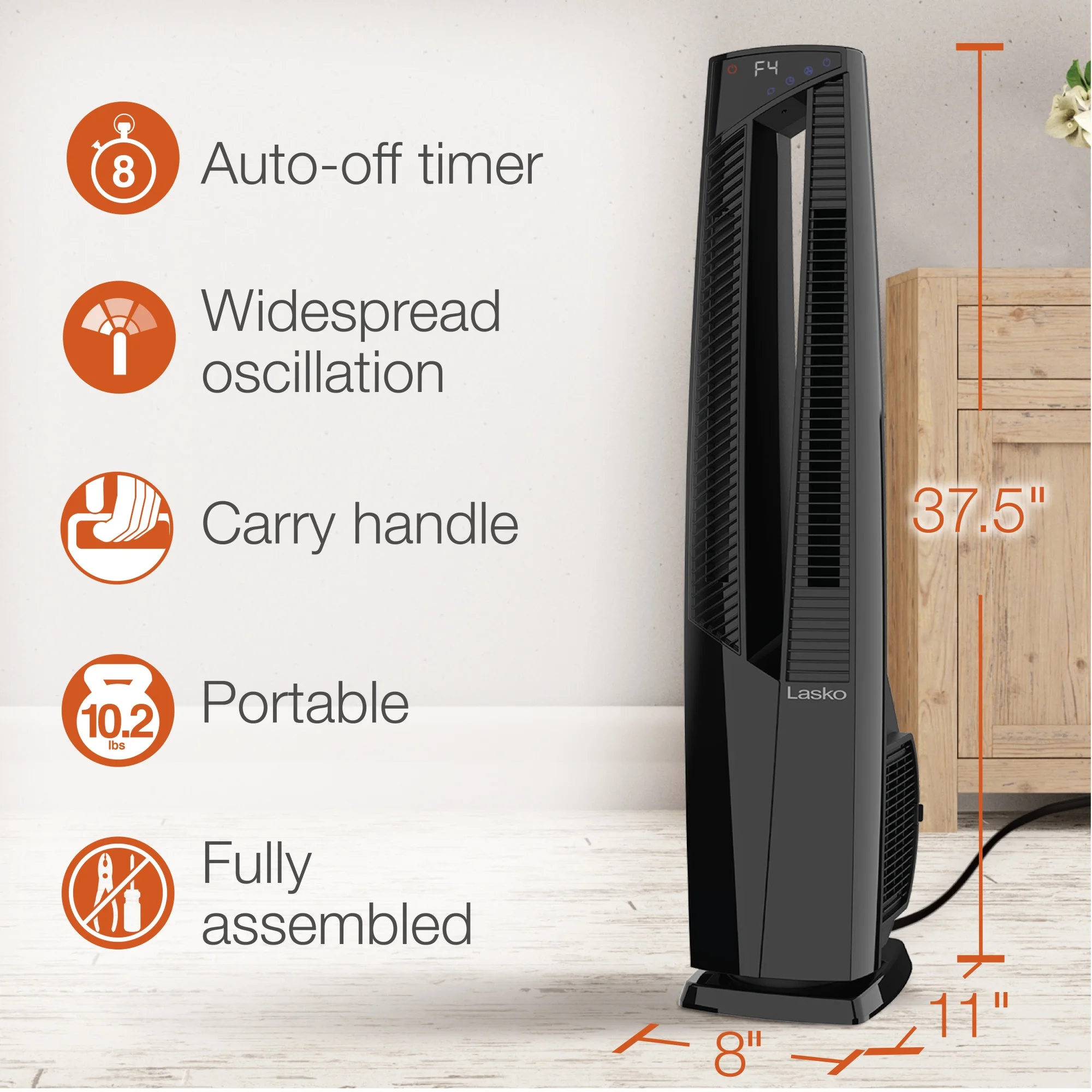 Lasko 37.5" Duo Comfort High Velocity Fan and Ceramic Space Heater with Remote, Black, FHV801, New