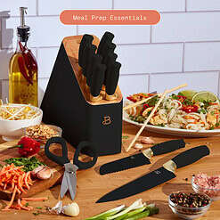 Beautiful 12 Piece Stainless Steel Knife Set Block Soft Grip Handles Black Sesame by Drew Barrymore