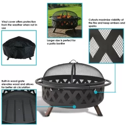 Sunnydaze Decor 36-in W Black Steel Wood-Burning Fire Pit
