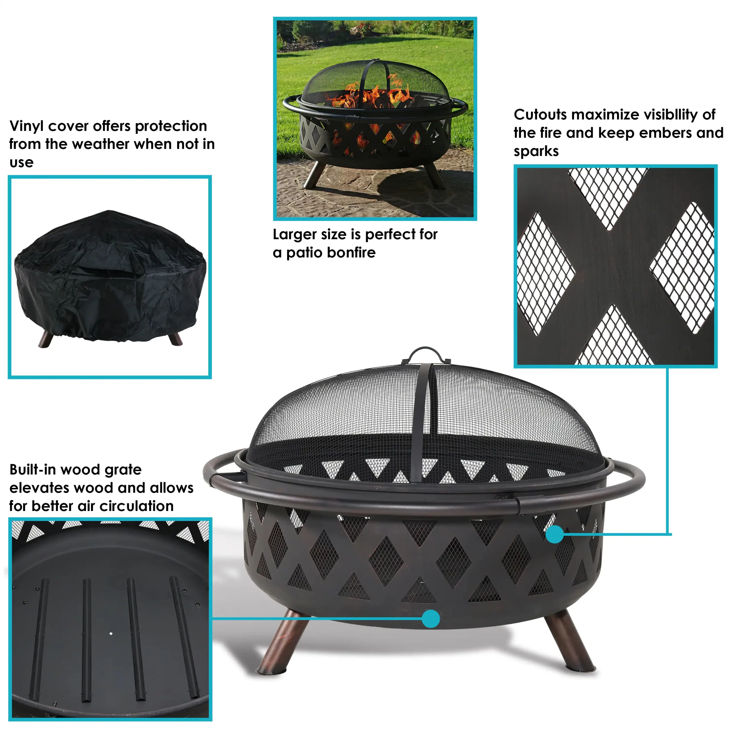 Sunnydaze Decor 36-in W Black Steel Wood-Burning Fire Pit